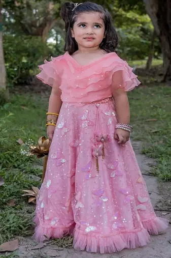 Pink embroidered net lehenga