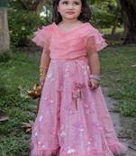 Pink embroidered net lehenga