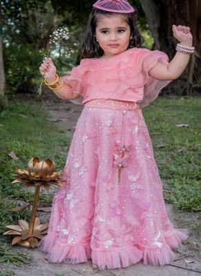 Pink embroidered net lehenga 3