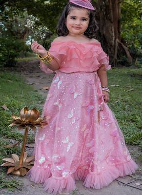 Pink embroidered net lehenga 4