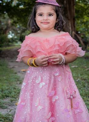 Pink embroidered net lehenga 5