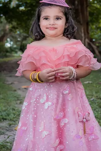 Pink embroidered net lehenga