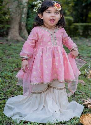 Pink embroidered cotton sharara 1