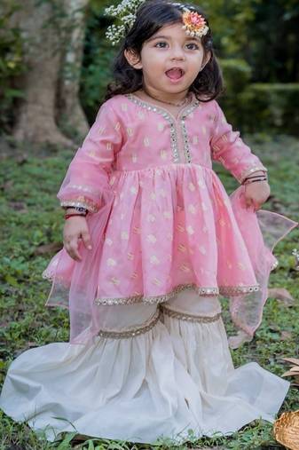 Pink embroidered cotton sharara