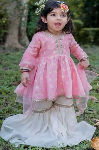 Pink embroidered cotton sharara