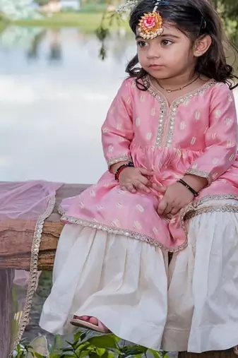 Pink embroidered cotton sharara