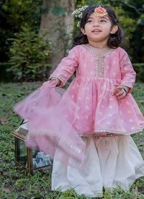 Pink embroidered cotton sharara 3