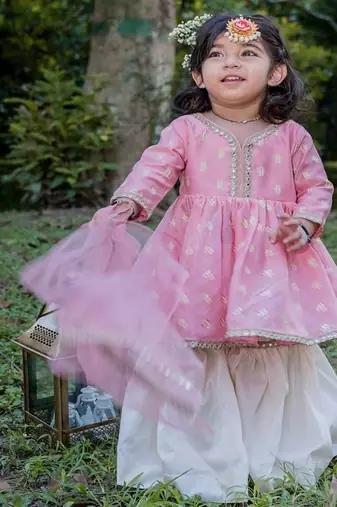 Pink embroidered cotton sharara