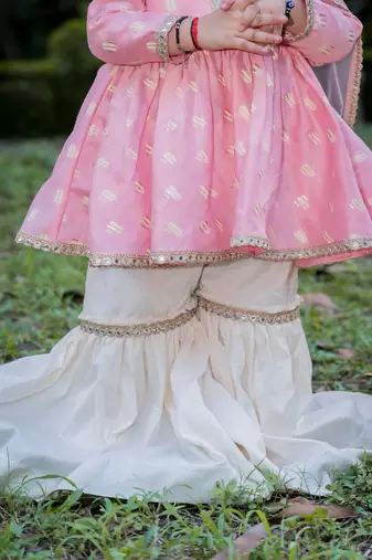 Pink embroidered cotton sharara