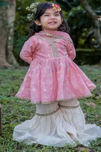 Pink embroidered cotton sharara