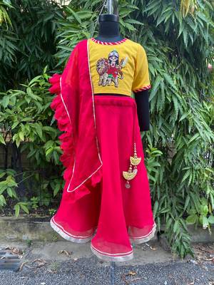 Pink embroidered cotton silk lehenga 1