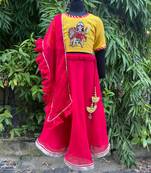 Pink embroidered cotton silk lehenga