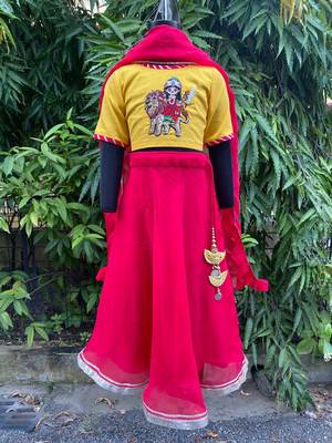 Pink embroidered cotton silk lehenga 3