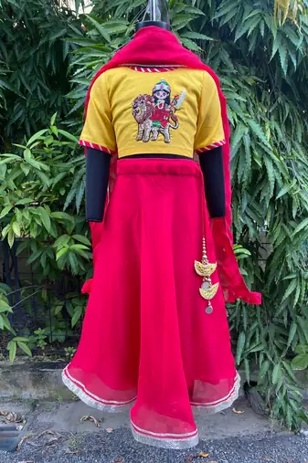 Pink embroidered cotton silk lehenga