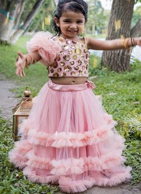 Pink embroidered net co ord set 2