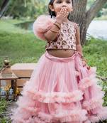 Pink embroidered net co ord set