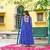Royal blue bandhani flair navratri gown with kutchi patchwork