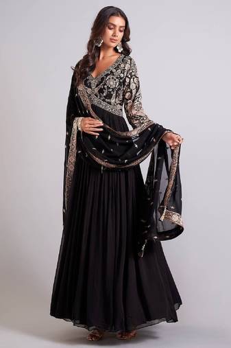 Midnight bloom embroidered georgette anarkali gown