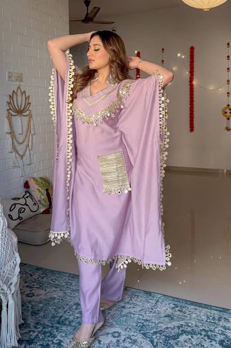 Lavender luxe chinon silk kaftan set