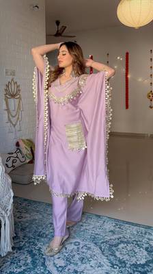 Lavender luxe chinon silk kaftan set 1