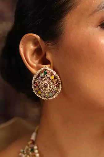 Vibrant multicolor stone choker set with kundan work