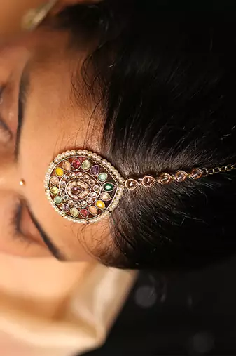 Vibrant multicolor stone choker set with kundan work