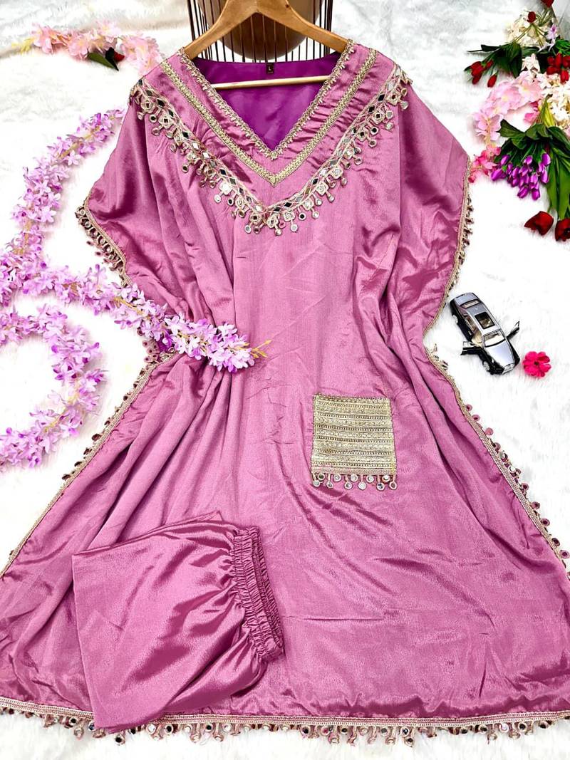 Lavender luxe chinon silk kaftan set