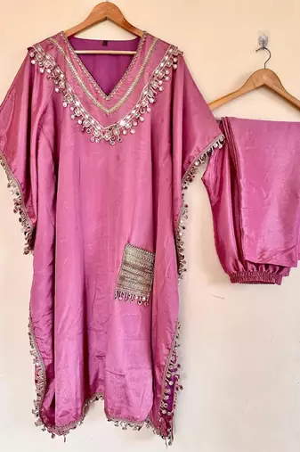 Lavender luxe chinon silk kaftan set
