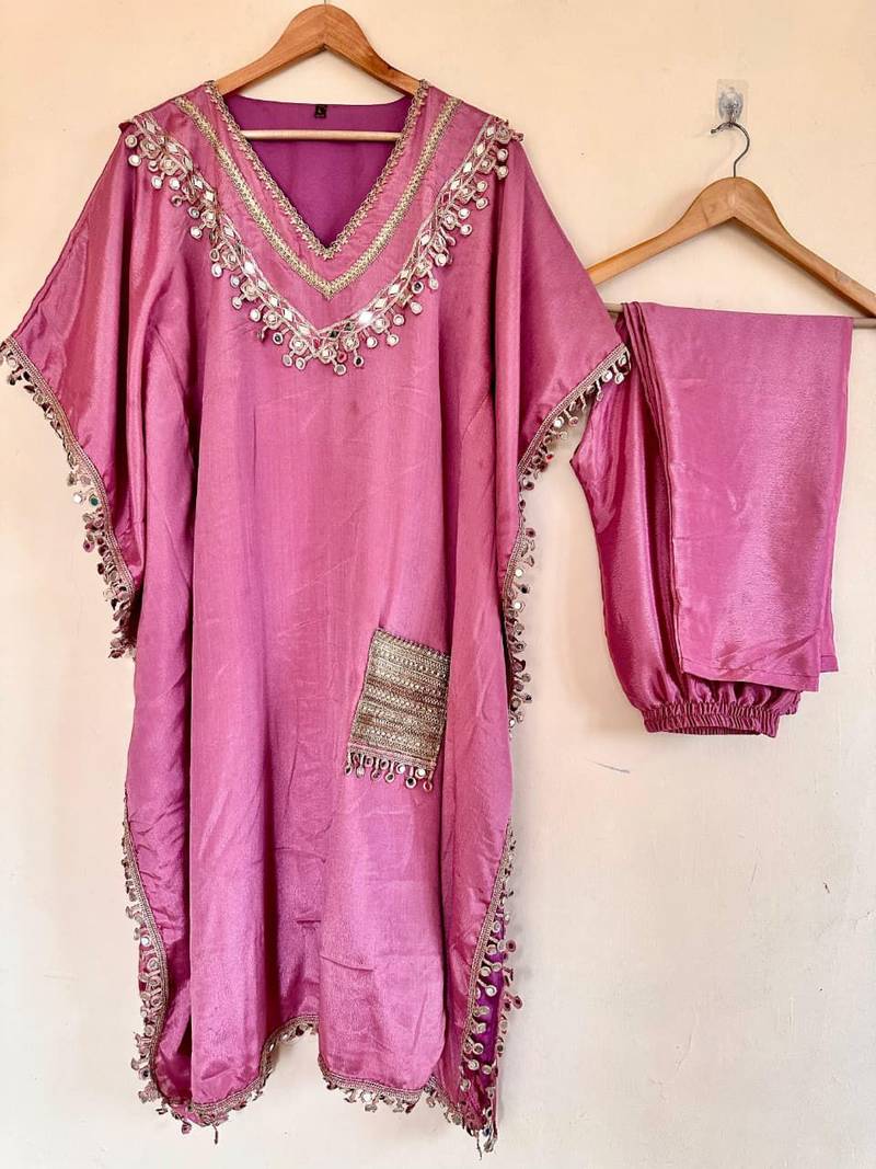 Lavender luxe chinon silk kaftan set