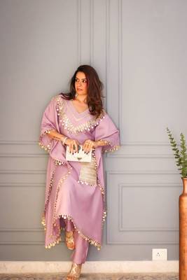 Lavender luxe chinon silk kaftan set 4