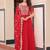 Regal red zari embroidered gown set