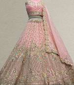 Baby Pink Tissue Silk Partywear Flared Lehenga with Unstitched Blouse