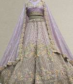 Lavender Tissue Silk Partywear Flared Lehenga with Unstitched Blouse