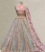 Multicolor Kali Silk Partywear Flared Lehenga with Unstitched Blouse