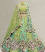 Green Zari Resham Tissue Work Lehenga with Unstitched Blouse