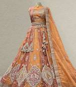 Rust Color Zari Resham Tissue Work Lehenga with Unstitched Blouse