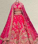 Rani Pink Raw Silk Bridal Lehenga with unstitched blouse