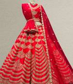 Royal Red Raw Silk Bridal Lehenga with unstitched blouse