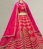 Rani Pink Raw Silk Bridal Lehenga with unstitched blouse