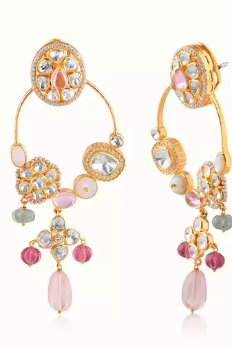 Gold plated multicolor dangler earrings in sterling silver