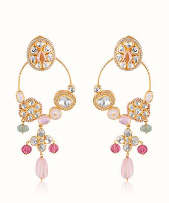 Gold plated multicolor dangler earrings in sterling silver 3