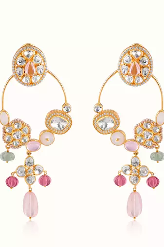Gold plated multicolor dangler earrings in sterling silver
