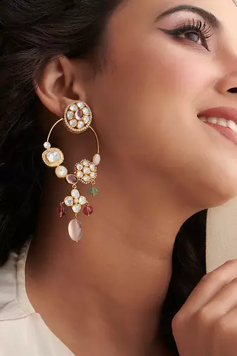 Gold plated multicolor dangler earrings in sterling silver