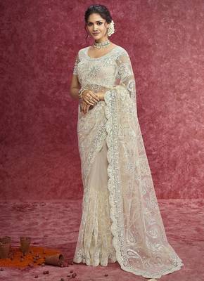 Off-white sequin embroidery saree subtle & timeless 1