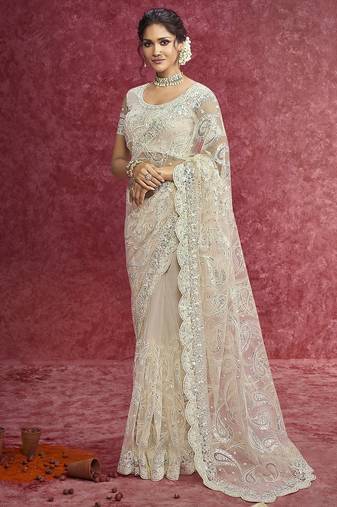Off-white sequin embroidery saree     subtle & timeless
