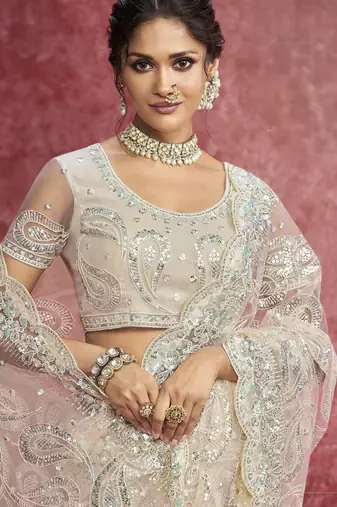 Off-white sequin embroidery saree subtle & timeless