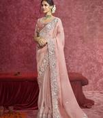 Peach sequin embroidery saree   soft, feminine elegance