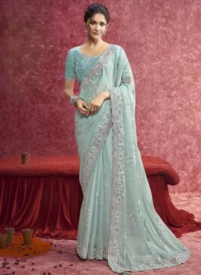 Sky-blue sequin embroidery saree fresh & graceful 1