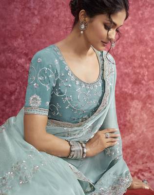Sky-blue sequin embroidery saree fresh & graceful 2