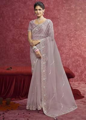 Lavender sequin embroidery saree modern pastel charm 1